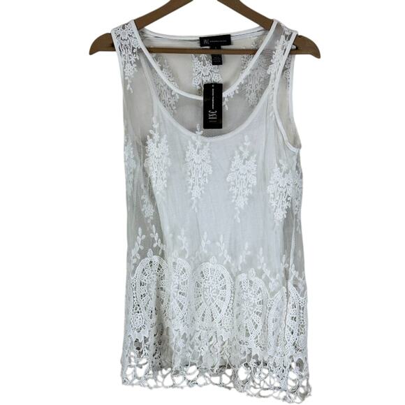 NWT INC International Concepts Tank Womens S White Cotton Lace Sheer Boho Fairy - Picture 1 of 5